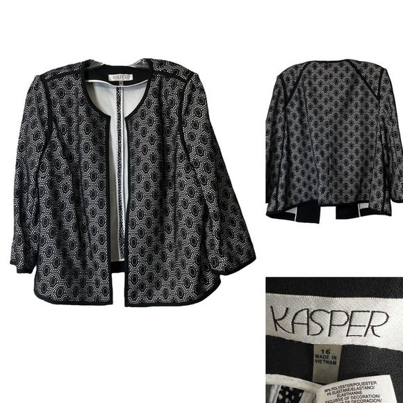 Kasper Blazer Women's Contrast-Lace black/vanilla ice long sleeve career office - Picture 1 of 5